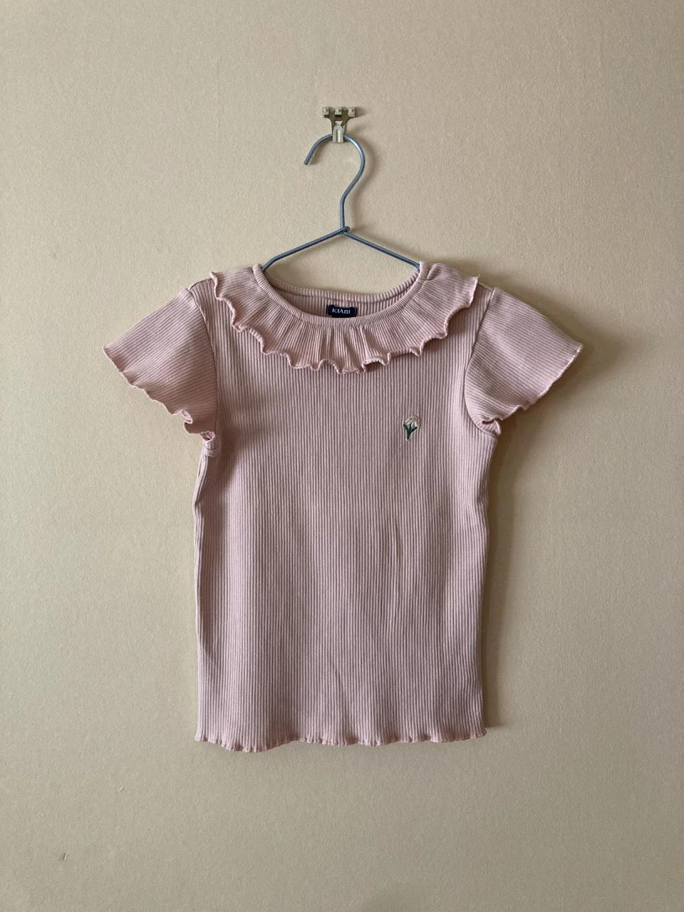 T-shirt côtelé rose col volanté Kiabi 8 ans
